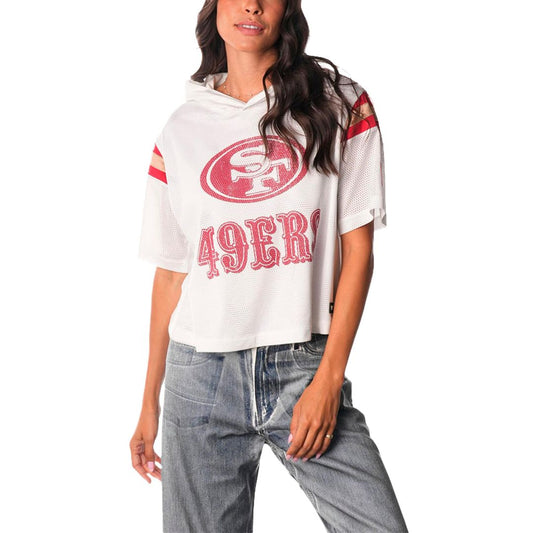 San Francisco 49ers The Wild Collective Women's Mesh Short Sleeve Hoodie T-Shirt - White