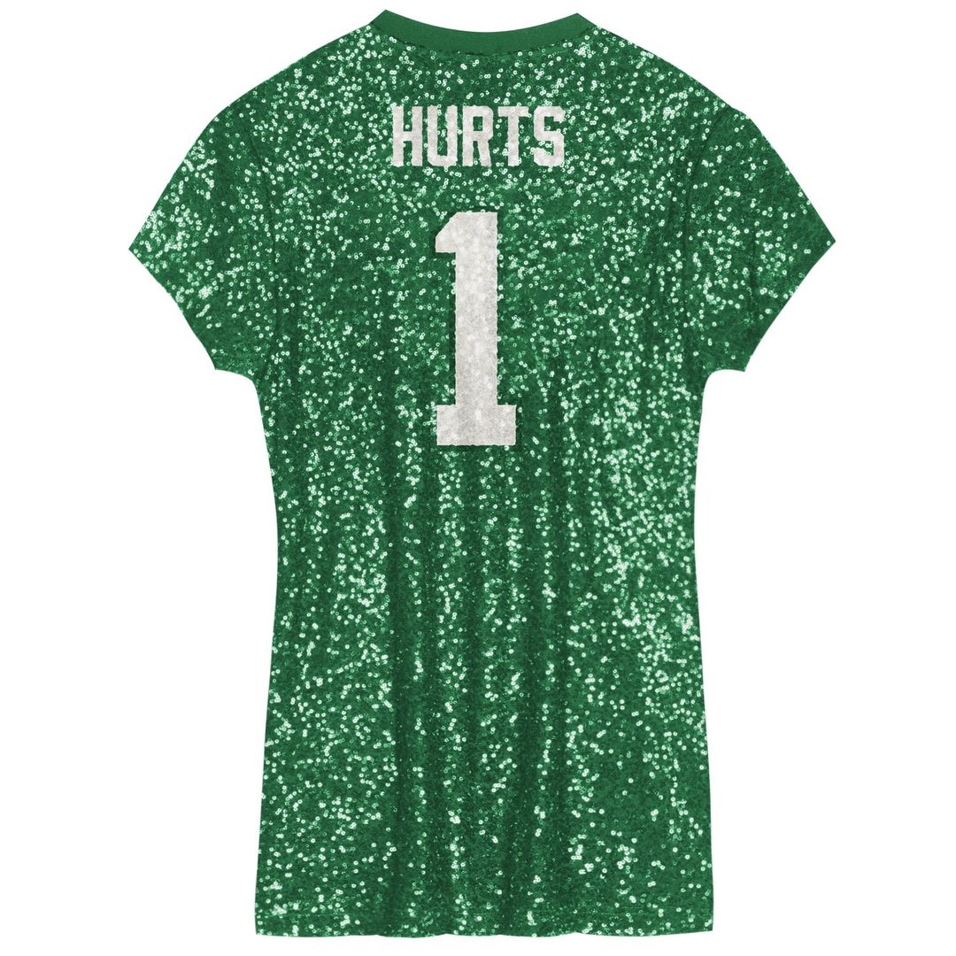 Jalen Hurts Philadelphia Eagles Girls Youth Sequin Player Name & Number V-Neck Dress - Kelly Green