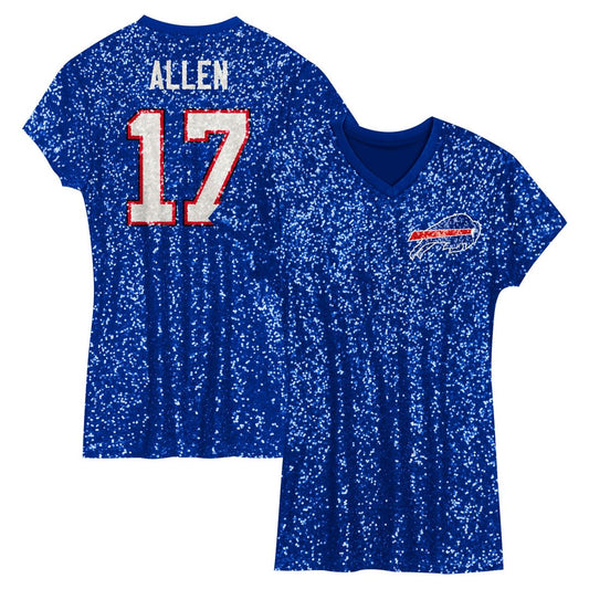 Josh Allen Buffalo Bills Girls Youth Sequin Player Name & Number V-Neck Dress - Royal